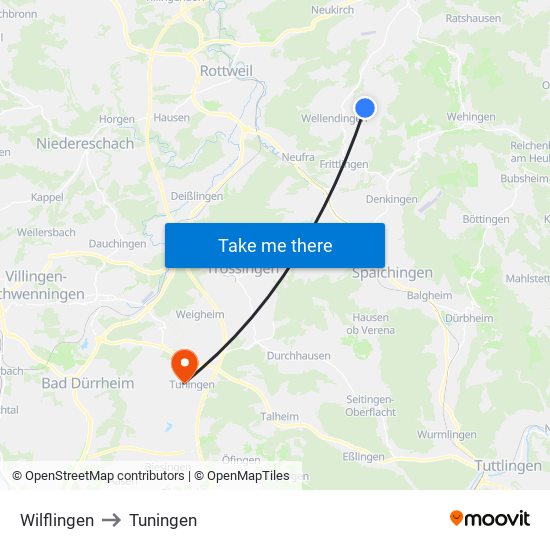 Wilflingen to Tuningen map