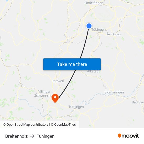 Breitenholz to Tuningen map