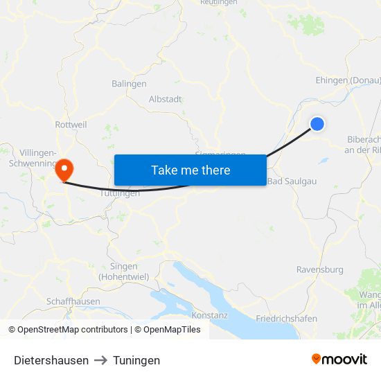 Dietershausen to Tuningen map