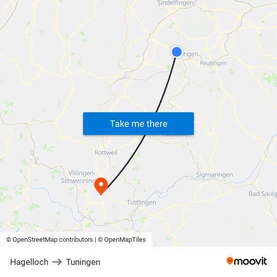 Hagelloch to Tuningen map