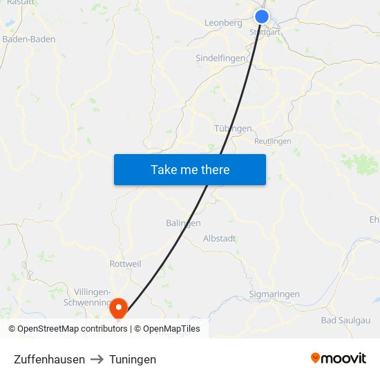 Zuffenhausen to Tuningen map