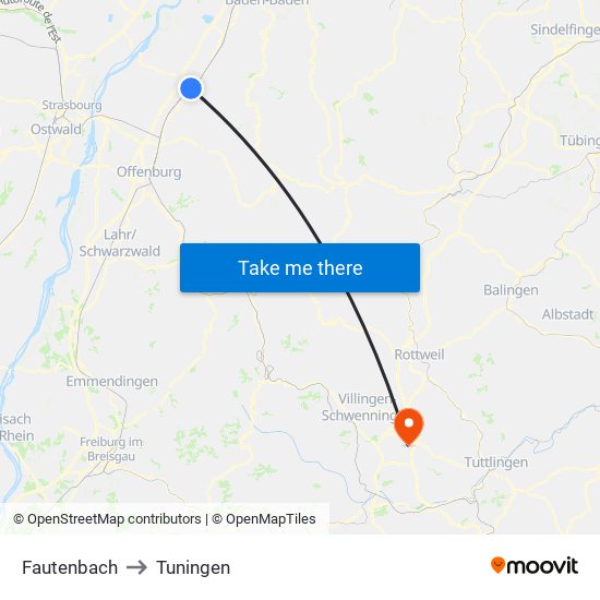 Fautenbach to Tuningen map