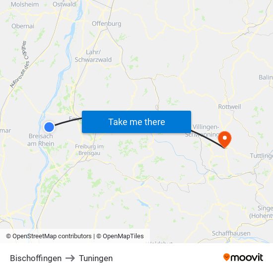 Bischoffingen to Tuningen map