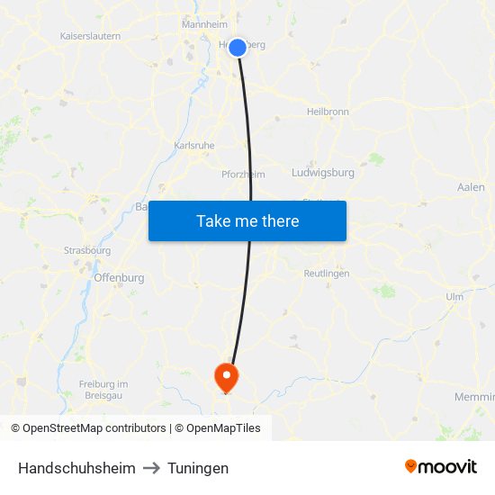 Handschuhsheim to Tuningen map
