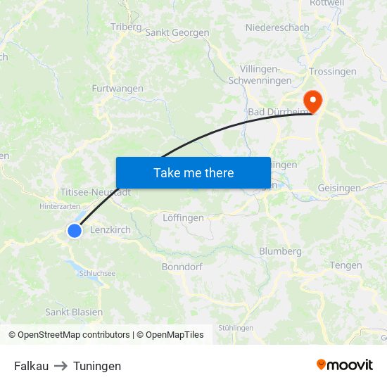 Falkau to Tuningen map