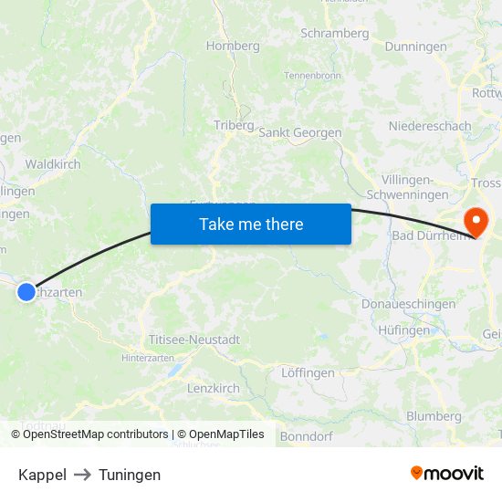 Kappel to Tuningen map