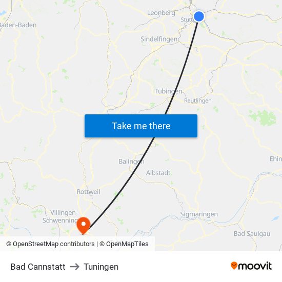 Bad Cannstatt to Tuningen map