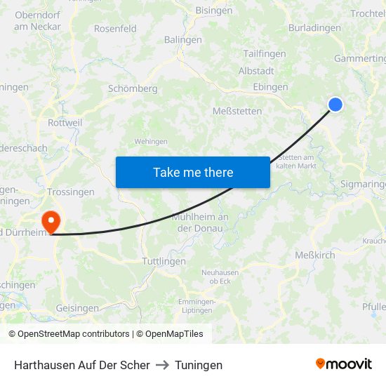Harthausen Auf Der Scher to Tuningen map