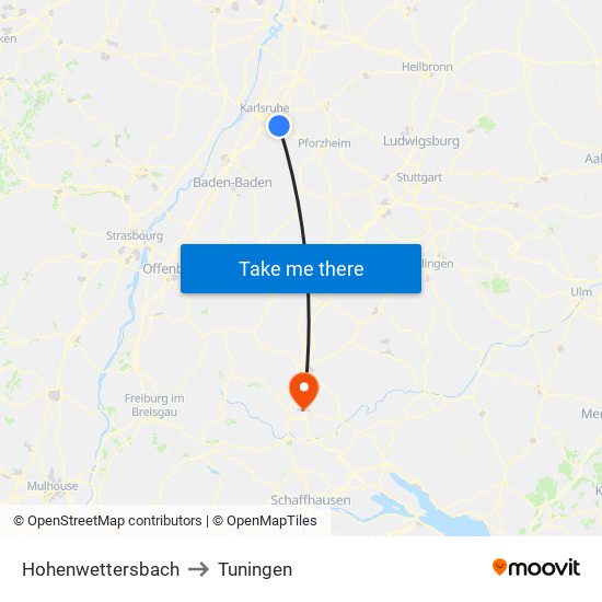 Hohenwettersbach to Tuningen map