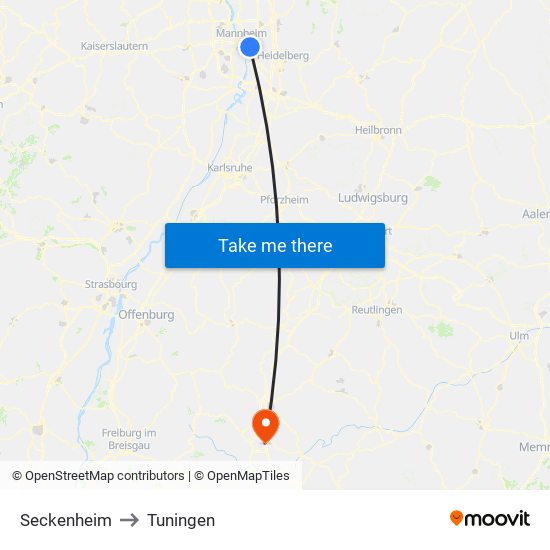 Seckenheim to Tuningen map