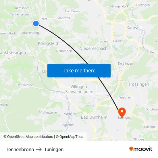 Tennenbronn to Tuningen map