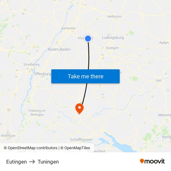 Eutingen to Tuningen map