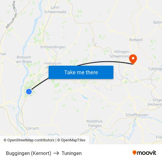 Buggingen (Kernort) to Tuningen map