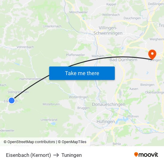 Eisenbach (Kernort) to Tuningen map