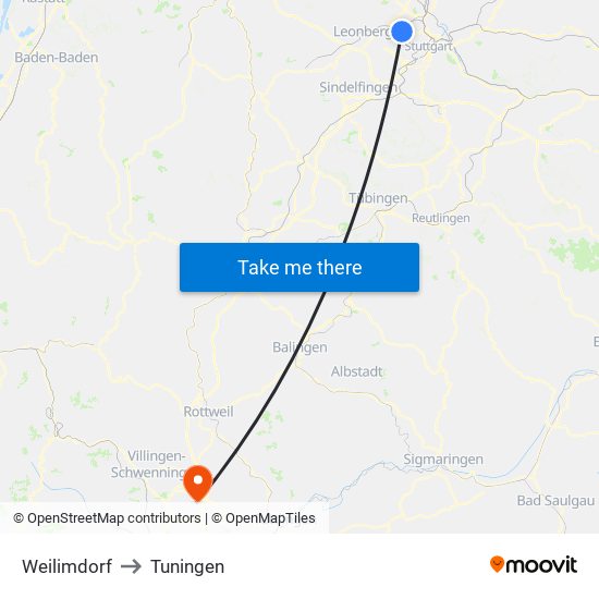 Weilimdorf to Tuningen map