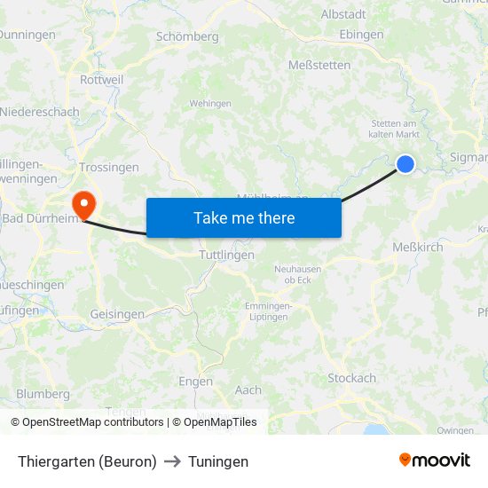 Thiergarten (Beuron) to Tuningen map