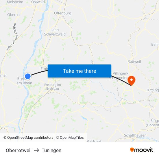 Oberrotweil to Tuningen map