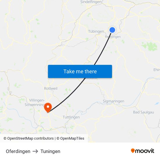 Oferdingen to Tuningen map