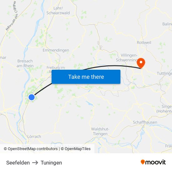 Seefelden to Tuningen map