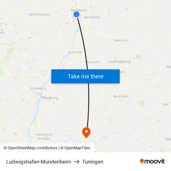 Ludwigshafen-Mundenheim to Tuningen map