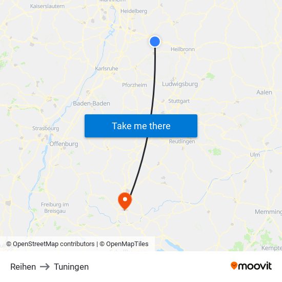 Reihen to Tuningen map