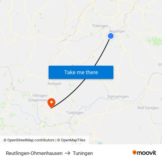 Reutlingen-Ohmenhausen to Tuningen map