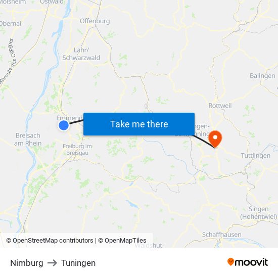 Nimburg to Tuningen map