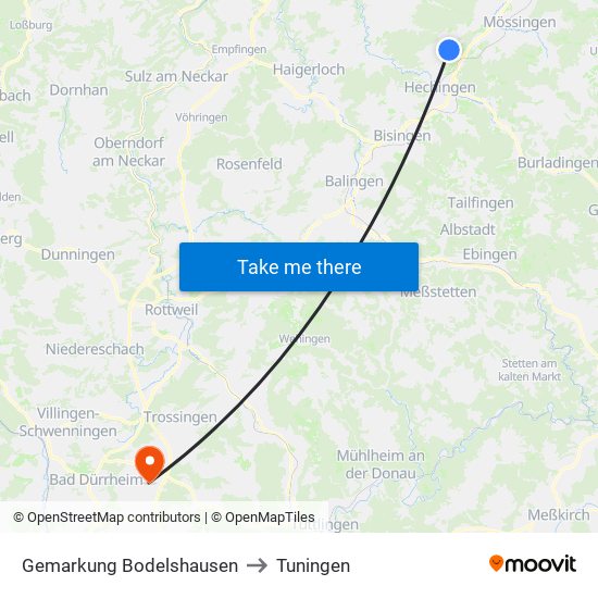 Gemarkung Bodelshausen to Tuningen map