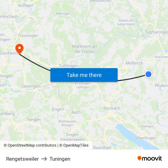 Rengetsweiler to Tuningen map