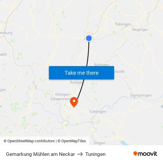 Gemarkung Mühlen am Neckar to Tuningen map