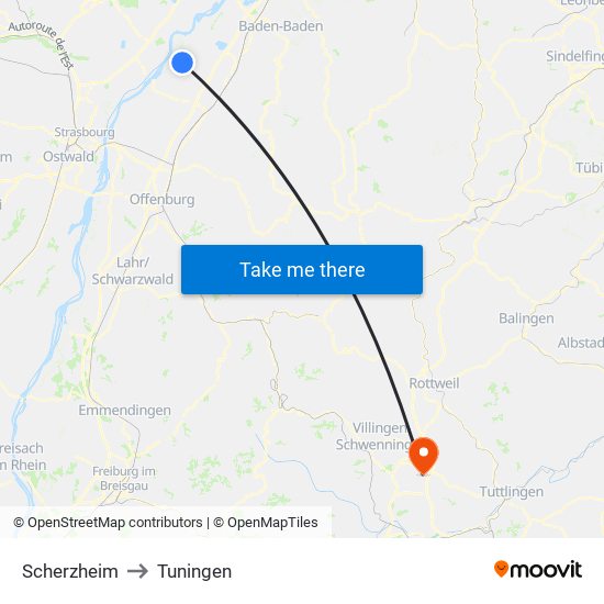 Scherzheim to Tuningen map