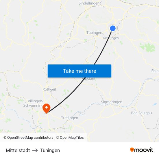 Mittelstadt to Tuningen map