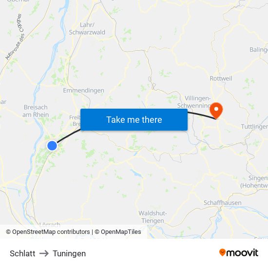 Schlatt to Tuningen map