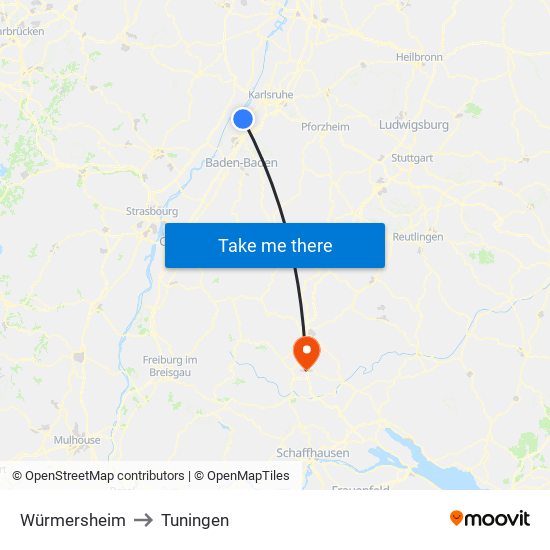 Würmersheim to Tuningen map