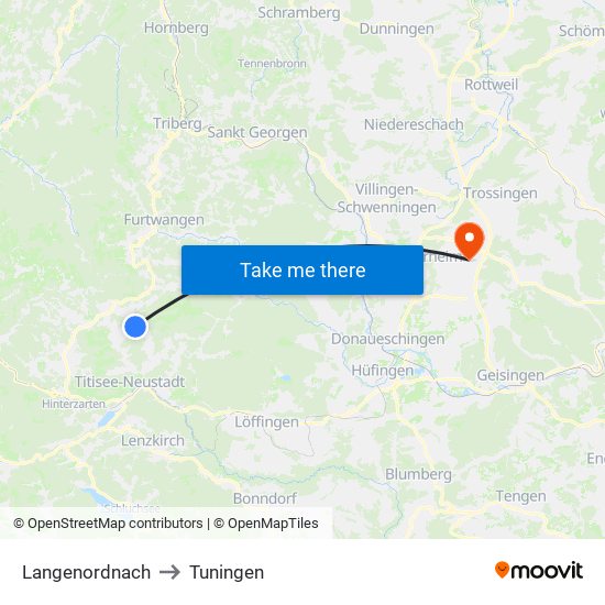 Langenordnach to Tuningen map