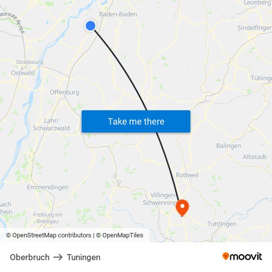 Oberbruch to Tuningen map