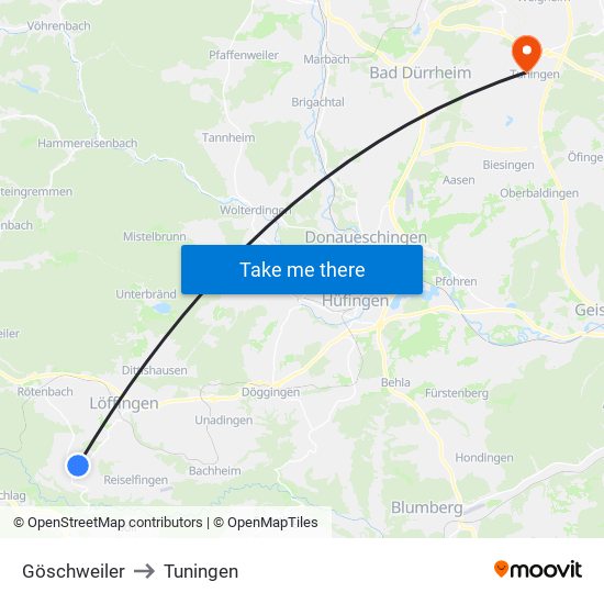 Göschweiler to Tuningen map