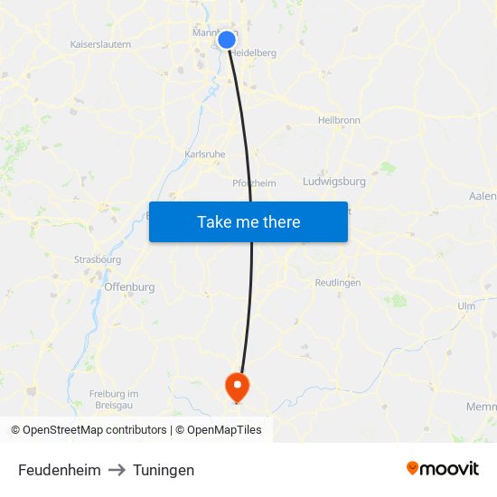 Feudenheim to Tuningen map