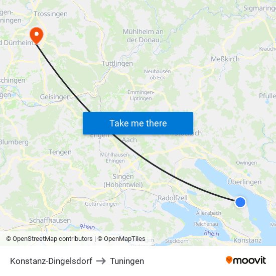 Konstanz-Dingelsdorf to Tuningen map