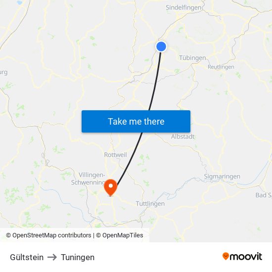 Gültstein to Tuningen map