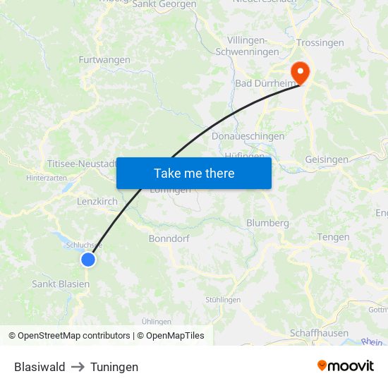 Blasiwald to Tuningen map