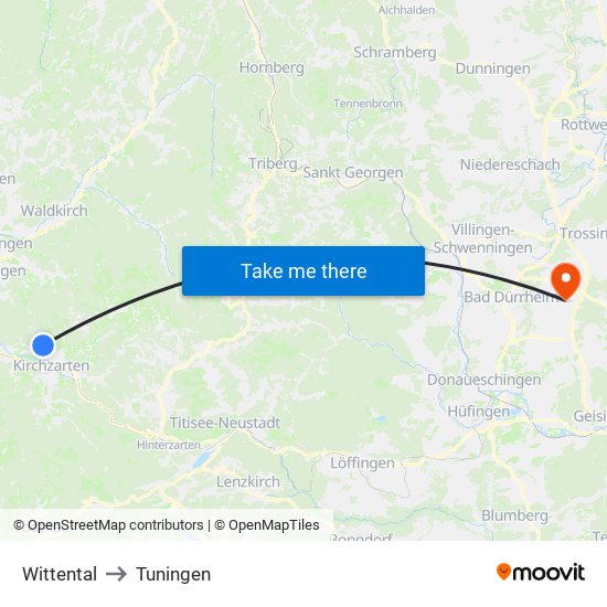 Wittental to Tuningen map