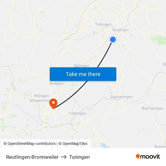 Reutlingen-Bronnweiler to Tuningen map