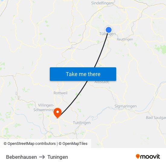 Bebenhausen to Tuningen map