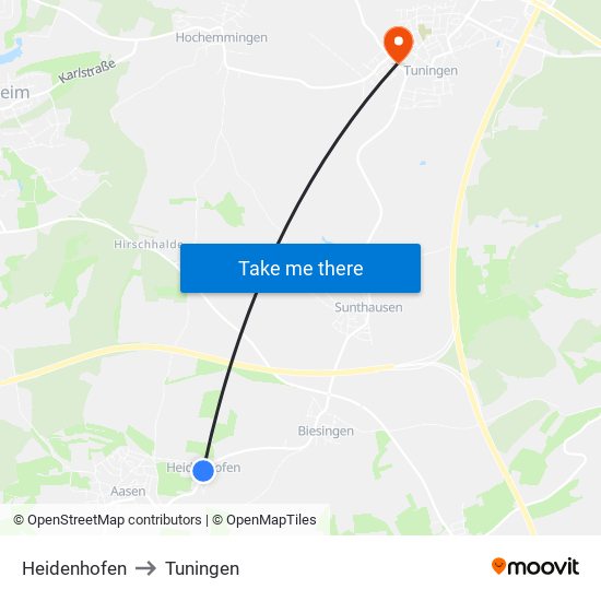 Heidenhofen to Tuningen map