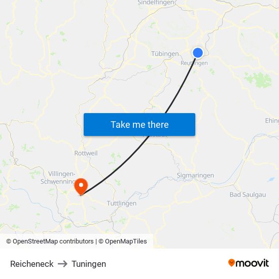 Reicheneck to Tuningen map