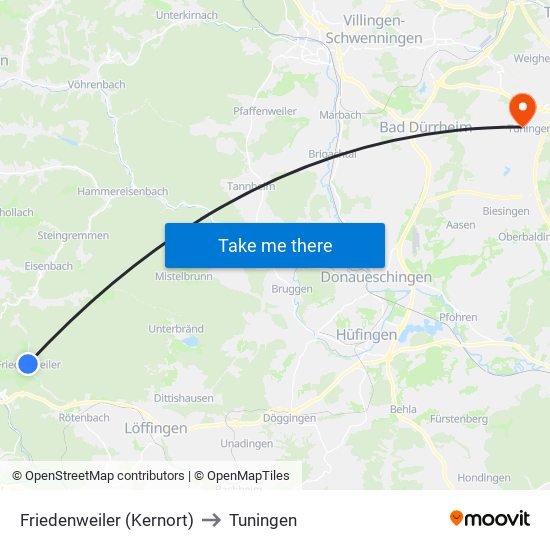 Friedenweiler (Kernort) to Tuningen map