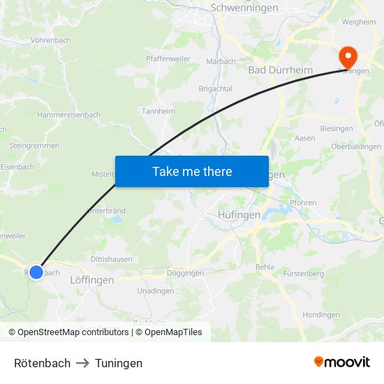 Rötenbach to Tuningen map