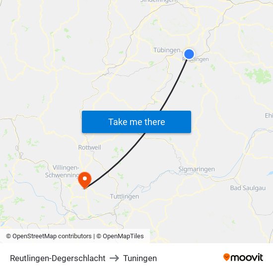 Reutlingen-Degerschlacht to Tuningen map