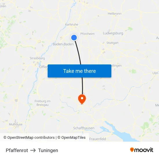 Pfaffenrot to Tuningen map